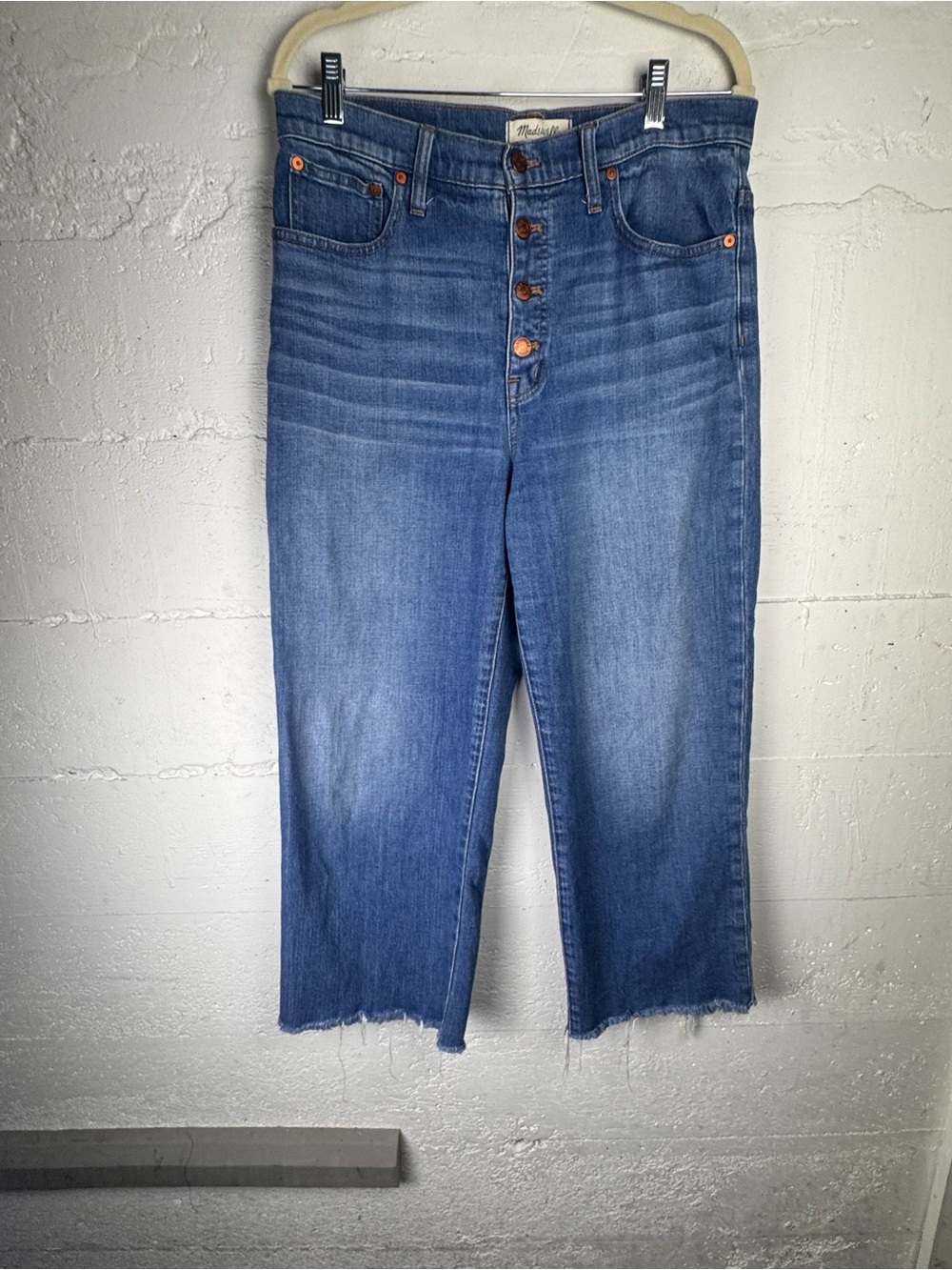 Madewell Slim Wide Leg Crop Medium Blue High-Rise Cropped Button-Fly Jeans 30